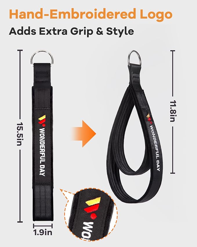 Wonderful Day 2PCS Pilates Straps for Reformer, Comfortable Enhanced Thickness, Fitness D-Ring Double Loop Exercise Straps for Home Gym Workout (Black)