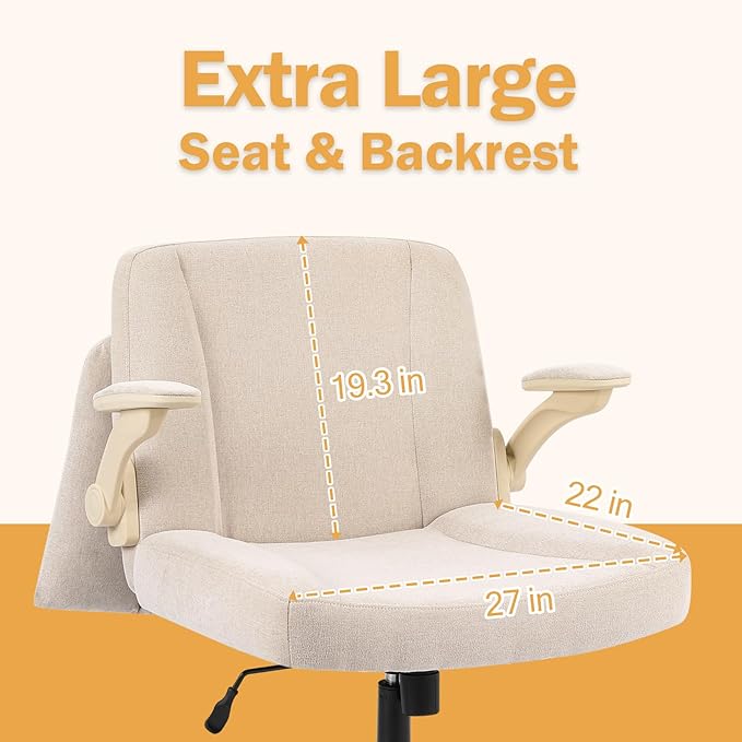Criss Cross Chair with Arms, Plus Size Cross Legged Desk Chair with Flexible Back Cushion, Adjustable Arm Rest, Extra Wide Seat, 350lbs Fabric Home Office Chair with Castors and Bell Glides, Black