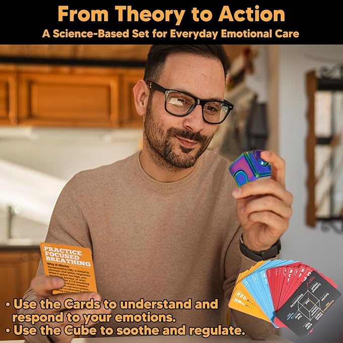 Anxiety & Stress Relief Cards with MoodCube Spinner – Science-Based Self Care & Emotion Therapy Tools, Mindfulness Gift for Women, Teens & Adults | Mental Health Support for Calm & Focus