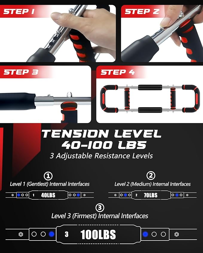 2025 Pro Twister Arm Trainer, Adjustable Power Twister Bar, Chest Shoulder Arm Workout Equipment, Portable Detachable Upper Body Fitness Machine for Home & Gym