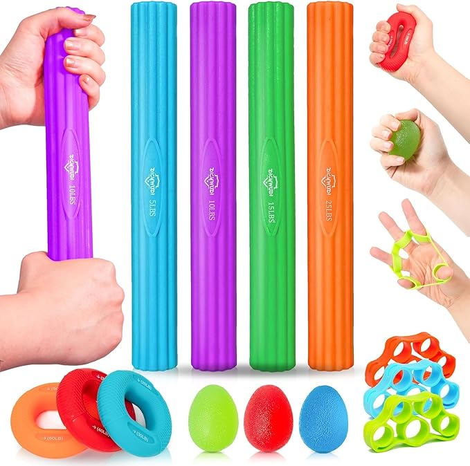 Flex Therapy Bar and Grip Strength Trainers Set, Physical Therapy & Resistance Bar for Golfers Elbow,Tendinitis,Wrist,Forearms Pain, Improve Grip Strength and Relieve Pain