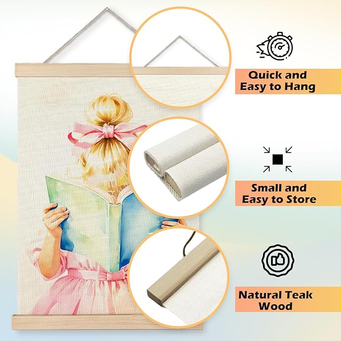 JINYO Pink Bow Dress Girl Reading Book Wall Art Poster, Coquette Girly Room Decor, Reading Nook Corner Decor, Pink Bookish Wall Art for Girls Room Dorm Library Reading Room Classroom, 12x16 Inches