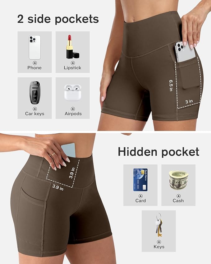 CHRLEISURE Womens Biker Yoga Shorts with Pockets: High Waisted Tummy Control Spandex Workout Athletic Gym Shorts 4 Packs