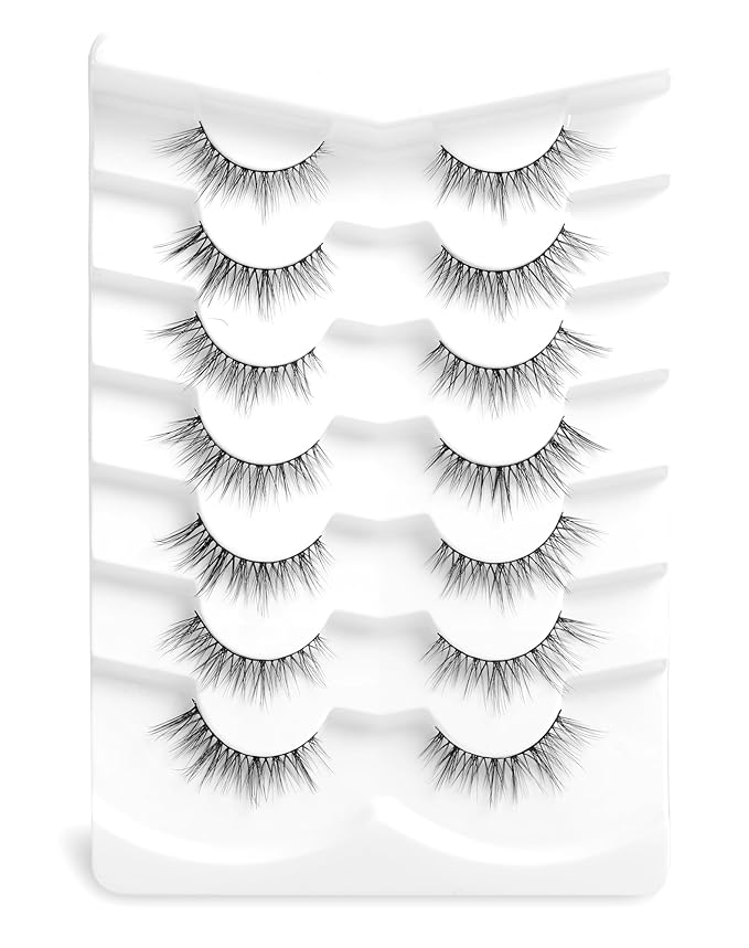 Onlyall Natural Lashes Natural Eyelashes Wispy Lashes Fake Eyelashes C Curl Lashes 12mm False Lashes 7 Pairs D30