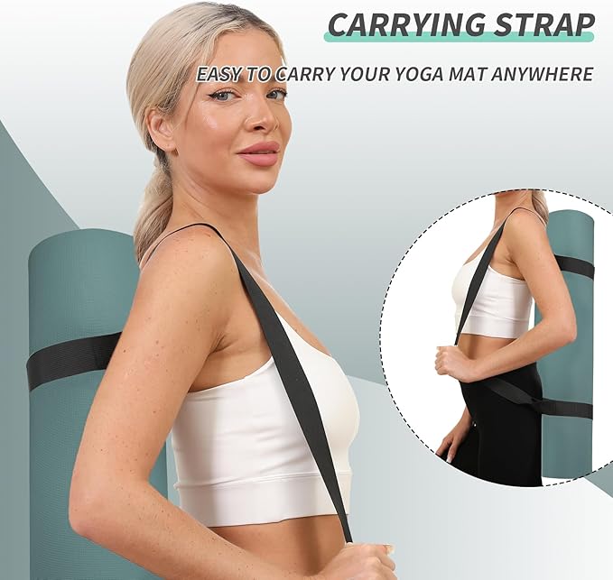 Yoga Mat with Strap,Non-Skid Workout Mat,8mm Thick Yoga Mat,POE Yoga Mats for Women Men Kids,Exercise Mat with Easy-Cinch,72"x24"x0.32” (183x61x0.8cm) (Deep green+Gray)
