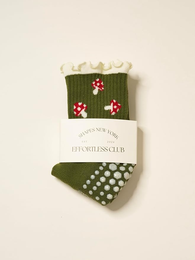 Crew Half Calf Grip Socks, Cutest Fruits Pilates Socks, Ruffle socks, Non-Slip, Barre Yoga Fitness