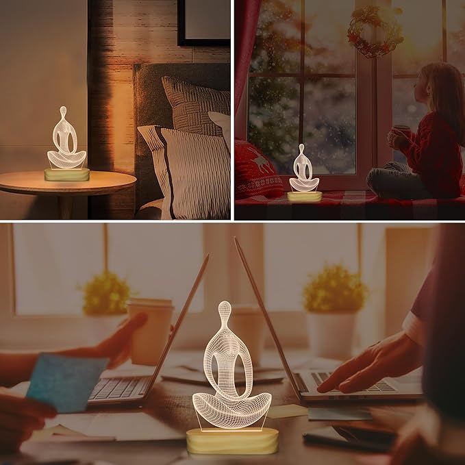 Lightzz Yoga Lamp, 3D Yoga Night Light Gifts for Women Yoga Lovers, Birthday Anniversary Ideal Gifts with USB Power Warm Color Wood Yoga Room Decor
