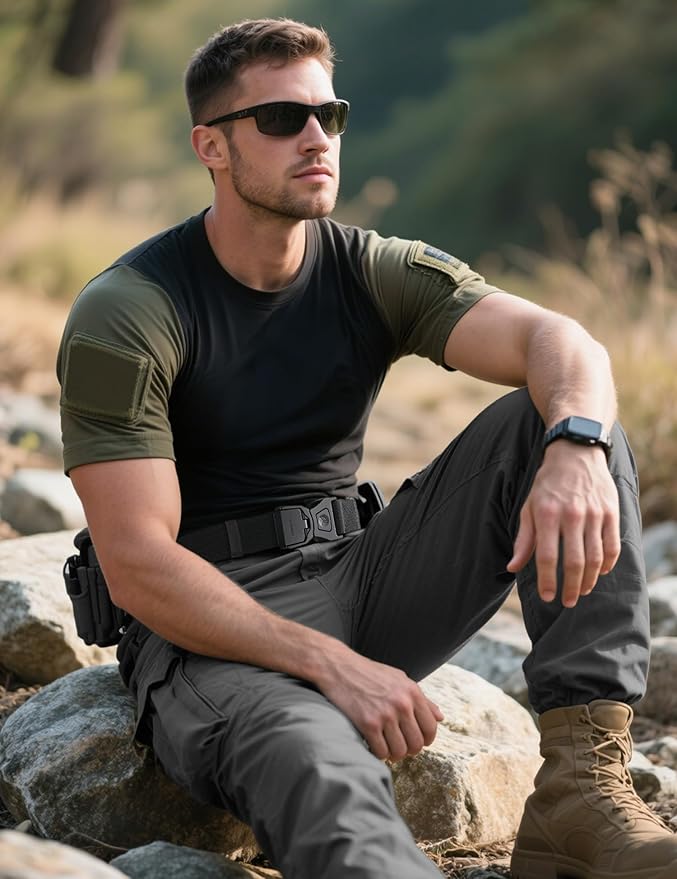 JUKMO Quick Release Tactical Belt, Military Work 1.5" Nylon Web Golf Belt with Heavy Duty Seatbelt Buckle