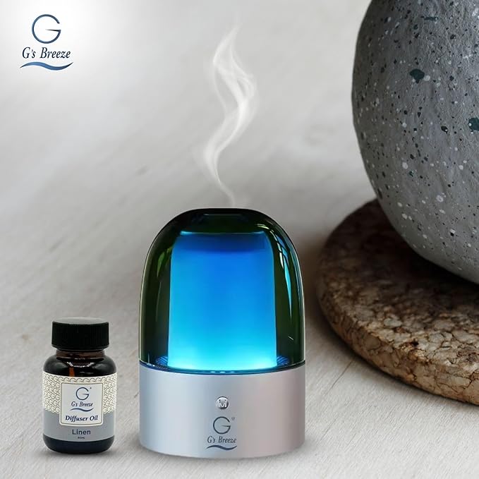 G's Breeze Smart Aroma Diffuser with 60ml Linen Scent Refill - Bluetooth & Wi-Fi App Control - LED Lighting & Adjustable Intensity - Long-Lasting Crisp Clean Cotton Fragrance for Home or Office