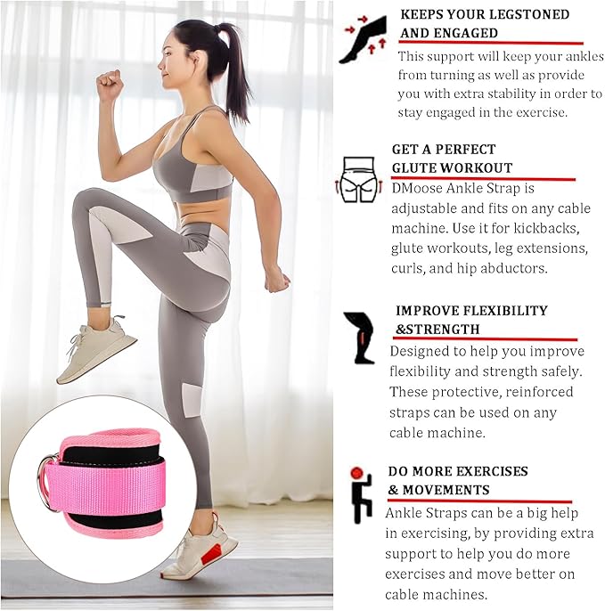 Ankle Straps for Cable Machines Cable Kick Back Ankle Straps Kickback Ankle Strap Ankle Resistance Bands Glute Kickback Ankle Strap for Glute Workouts Leg Extensions Gym