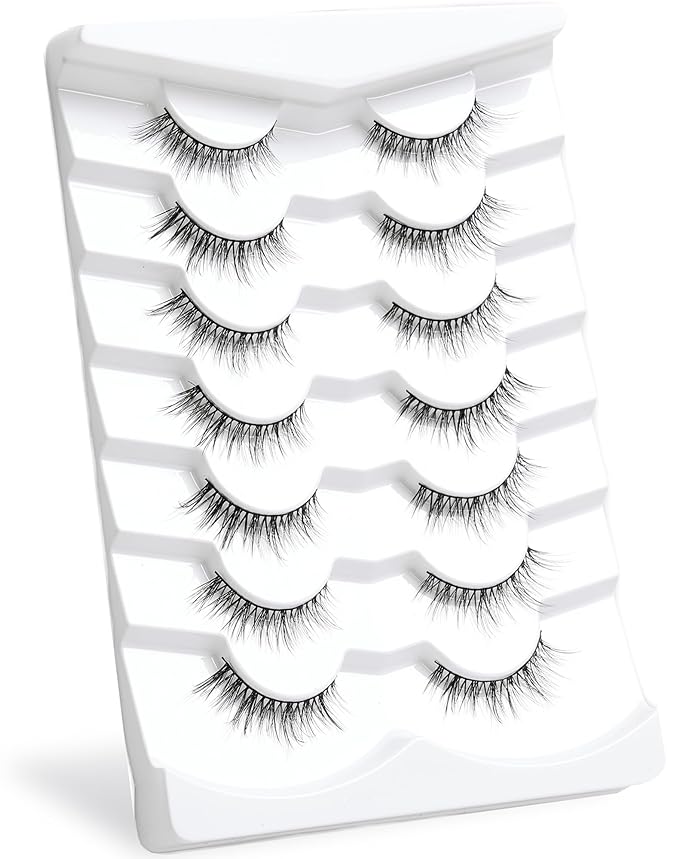 Onlyall Natural Lashes Natural Eyelashes Wispy Lashes Fake Eyelashes C Curl Lashes 12mm False Lashes 7 Pairs D30