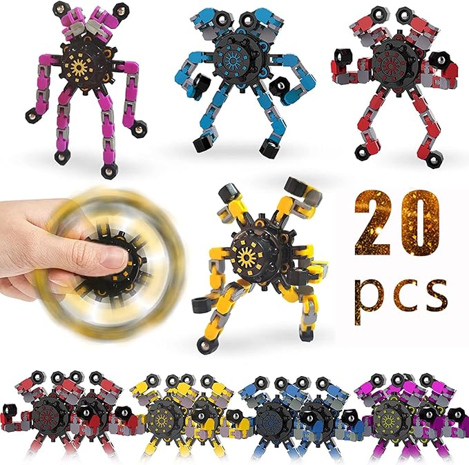 20pcs Random Fidget Spinners,DIY Deformable Robot Fingertip Toys,Decompression Spinner,Deformable Creative Mechanical Gyro Toys,Stress Relief Mechanical Chain Toy for Kids Adults,Party Supplies