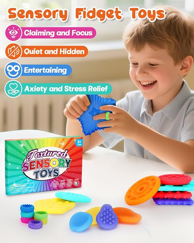 Fidget Toys Sensory Stone 18 Pack Worry Stones Texture Shapes Fidget Rings for Kids Calming - Sensory Autism Toys for Anxiety Relief Quiet Small Fidgets for Classroom Prizes