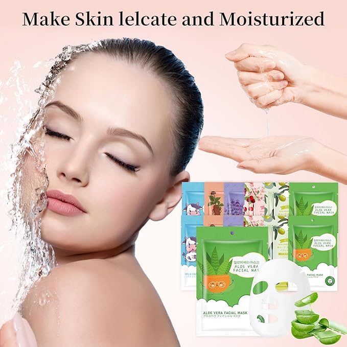 30 Sheets Face Masks Skincare for All Skin Types, Hydrating Face Masks Suitable for All Skin Types, Sheet Masks with Natural Ingredients, Facial Masks for Women Skin Care, Face Mask for Spa