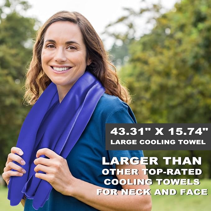 Cooling Towel for Neck and Face - 43.3" x 15.7" - Quick-Dry Microfiber - Ideal for Hot Weather, Gym, Fitness, Camping, Yoga Sport, Golf - Navy Blue