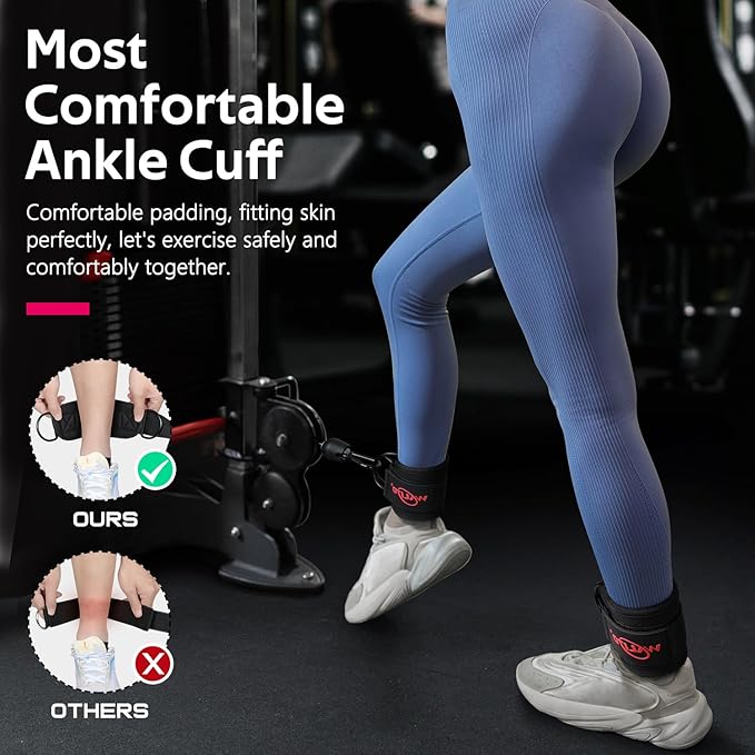 WALITO Gym Ankle Straps for Working Out - Glute Ankle Cuff Kickback Strap, Gym Cable Machine Accessories for Women Glute Leg Extensions, Hip Abductors & Lower Body Exercises Equipment