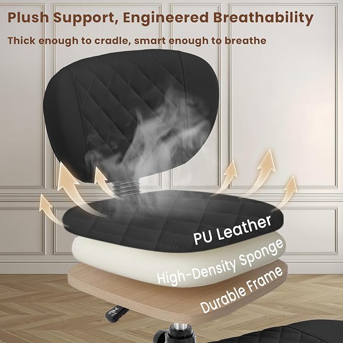 Cross Legged Office Chair with Wheels, Wide Criss Cross Kneeling Home Office Desk Chairs with Back Support, Ergonomic Adjustable Height ADHD Stool with Rotating Footrest for Yoga Meditation