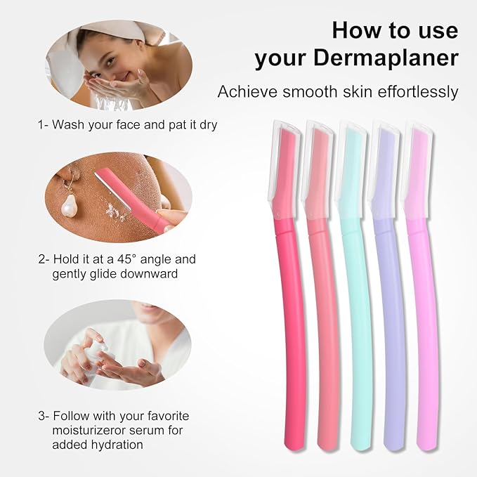 Face Razors for Women, Dermaplane Razor for Women Face, Eyebrow Razor, Dermaplaning Tool, Gentle Exfoliation Microblades for Sensitive Skin, Peach Fuzz Remover, 10 Count (Blush)