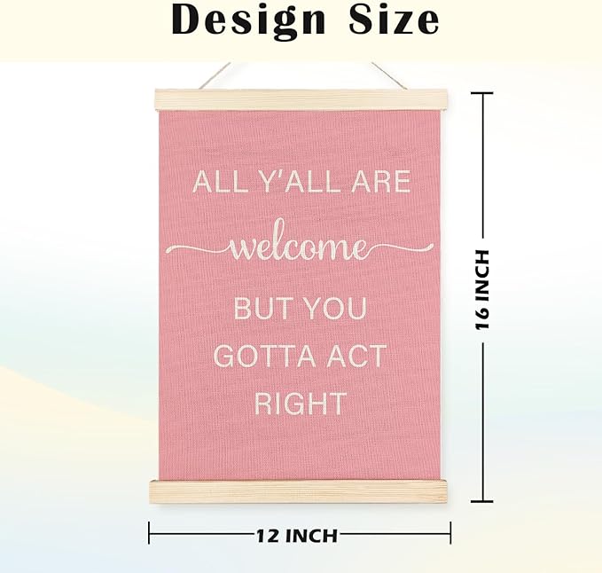 JINYO Pink Western Wall Decor, Preppy Western Cowgirl Wall Art Poster, Cowgirl Room Decor, All Y'all are Welcome But You Gotta Act Right Pink Posters for Girls Dorm Apartment, 12x16 Inches