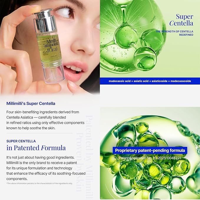 MILLIMILLI MediAmpoule – Cica Serum | Calming Centella Asiatica Face Ampoule with TECA & Panthenol | Hydrating Korean Skin Care Serum for Face, 15ml