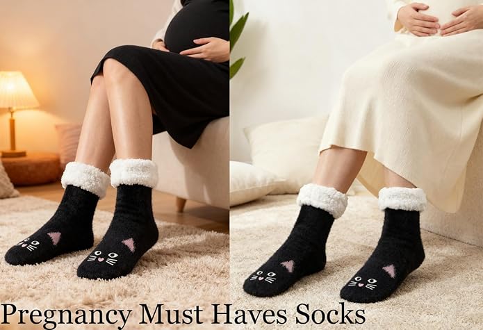 JaosWish Cat Fuzzy Socks Womens Pilates,Postpartum Essentials Non Slip Grip Slippers Hospital Socks for Labor Delivery