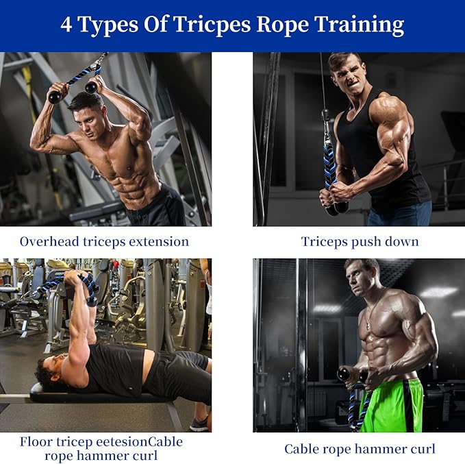 Deluxe Tricep Rope Pull Down Cable, 27 & 36 Inch Rope Length, Easy to Grip & Non-Slip Cable Attachment for Gym Workout Exercise