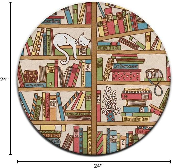 Large Home Decor Mat, Soft Round Yoga Carpet, Non-Slip Machine Washable Home Office Circle Rug Compatible with Sleeping Cat Library Bookshelf