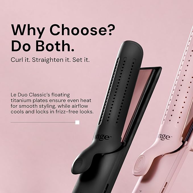 L'ANGE HAIR Le Duo Grande 360° Airflow Styler | 2-in-1 Curling Wand & Titanium Flat Iron Professional Hair Straightener and Curler with Cooling Air Vents to Lock in Style | Adjustable Temp (Black)