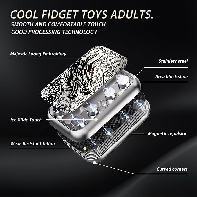 Fidget Slider, Metal Fidget Toy Adults-Smooth Operation with Mesmerizing Sounds, Stress Relief & Anxiety ADHD, Durable Pocket Desk Toy, for Friends, Perfect for Office, Home, Wait(Silver)