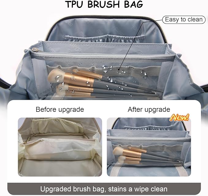 BOYATU Travel Makeup Bag Organizer Cosmetic Bag: 3 Pcs Set Make up Bags for Women with Handle - Waterproof Vegan Leather Toiletry Bags Travel Essentials Pouch with Compartments (C-13-Gray)