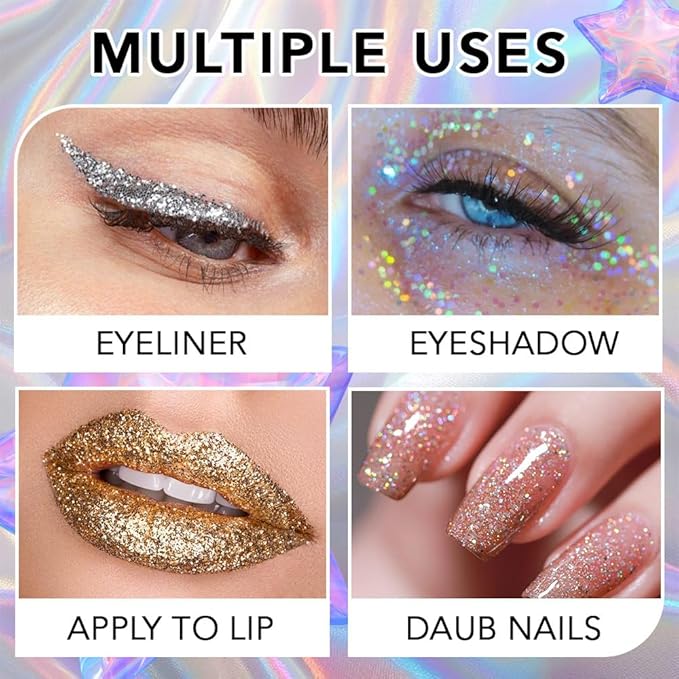 evpct 6Pcs Sparkle Glitter Liquid Eyeliner Eye Makeup Set, Metallic Liquid Eyeliner Waterproof Long-lasting, Liquid Glitter Eye liner in Multi Colors for Stunning Shimmery Eye Look, 01#