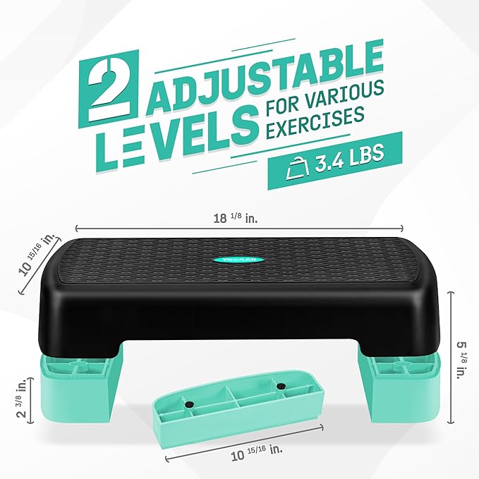 Yes4All 18.1" Aerobic Exercise Step Platform with 2 Risers, Adjustable Height Workout Stepper 3" 5.1" for Home Gym Step Up Exercise & Balance Training, Mulltiple Colors