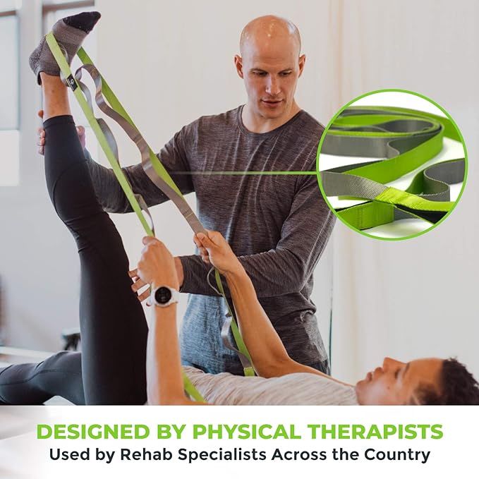 Gradient Fitness Stretching Strap for Physical Therapy, 12 Multi-Loop Stretch Strap 1" W x 8' L, Neoprene Handles, Physical Therapy Equipment, Yoga Straps for Stretching, Leg Stretcher.