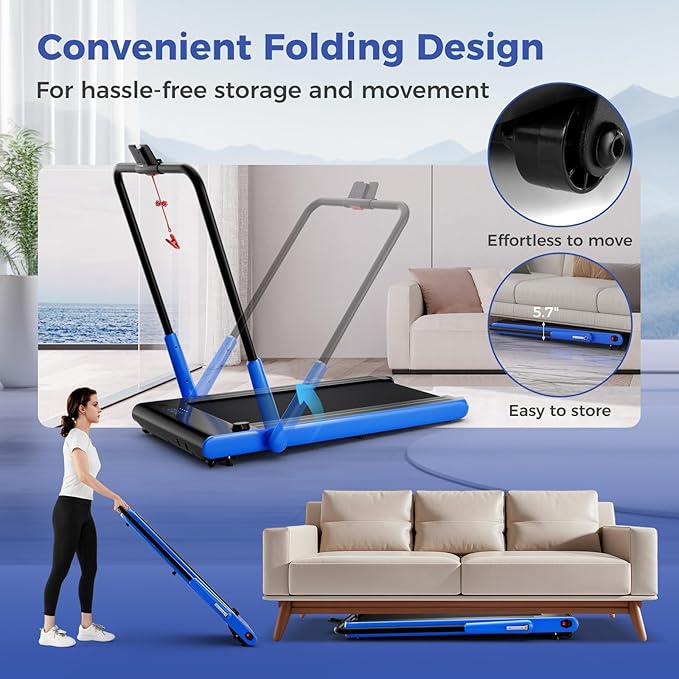 GYMAX Walking Pad Treadmill, 3HP Under Desk Treadmills with 340LBS Capacity, LED Display, Remote & APP Control, 3 in 1 Portable Compact Running Jogging Machine for Home Office Gym Exercise
