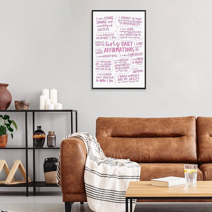 JMGHKL Girly Daily Affirmations Wall Art Pink Motivational Inspirational Posters Trendy Positive Uplifting Quotes Canvas Prints For Girls Bedroom Teen Bedroom Wall Decor 8x12in Wrapped Canvas