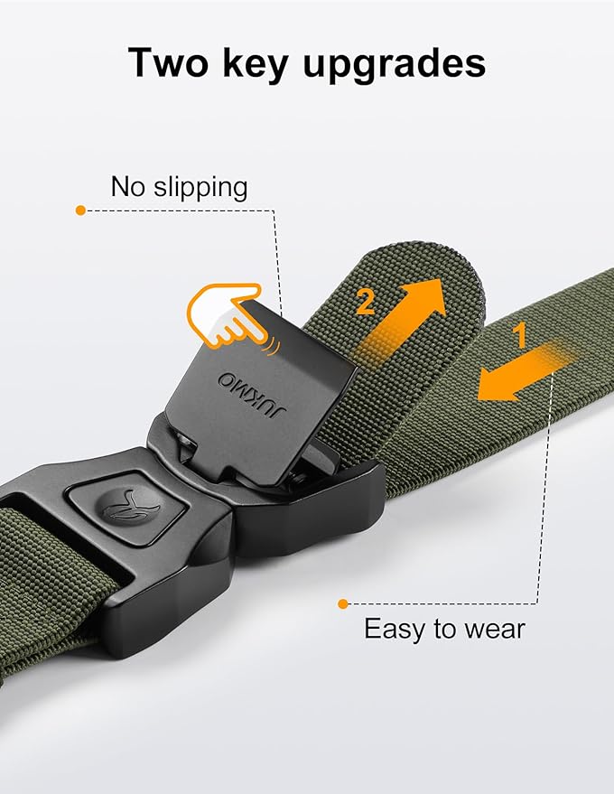 JUKMO Quick Release Tactical Belt, Military Work 1.5" Nylon Web Golf Belt with Heavy Duty Seatbelt Buckle