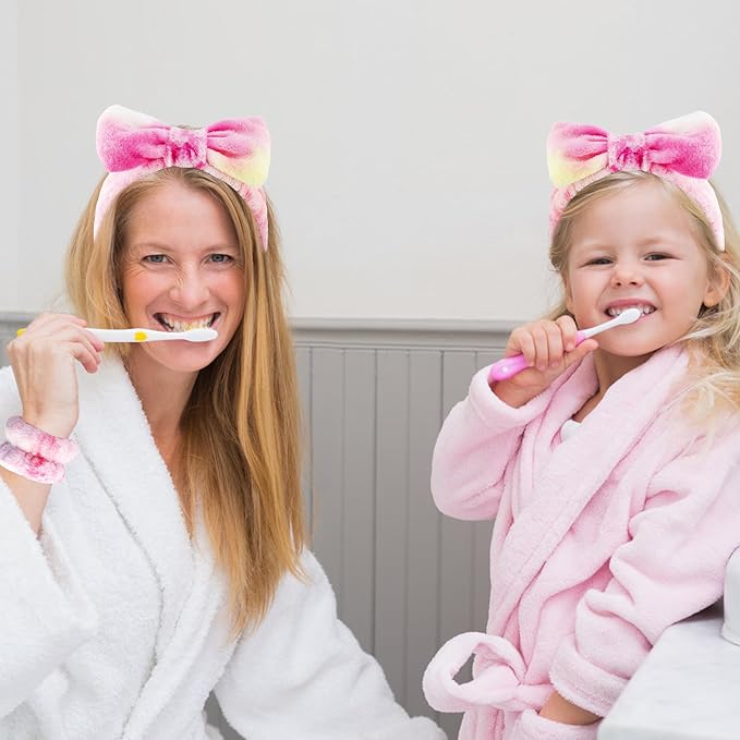 VELSCRUN Spa Headband, Makeup Face Wash Skincare Headbands, 5 Pcs Pink Colorful Sponge Bow Tie Get Ready HairBand Facial Wristband Hair Clips Set, Stuff for Teen Girls Women Trendy Hair Accessories