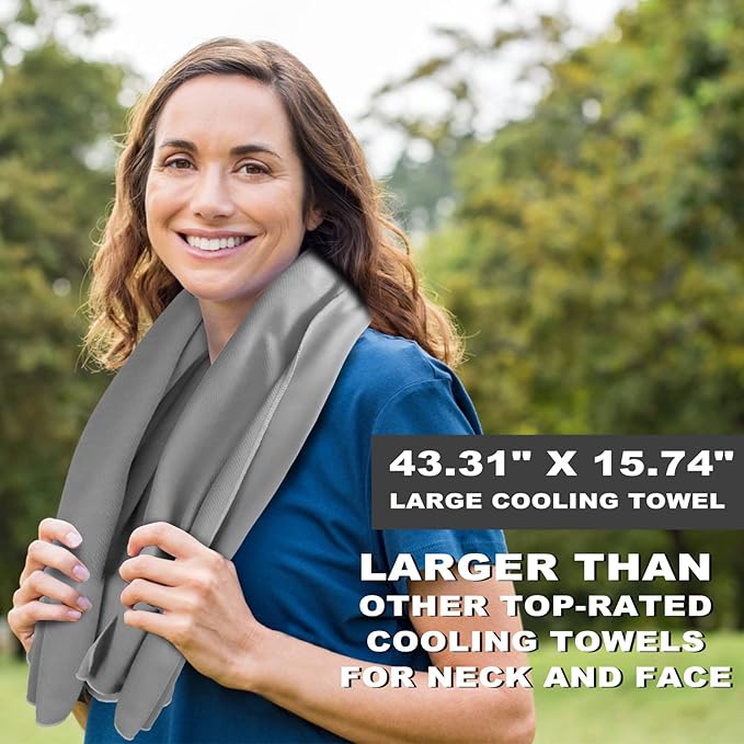 Cooling Towel for Neck and Face - 43.3" x 15.7" - Quick-Dry Microfiber - Ideal for Hot Weather, Gym, Fitness, Camping, Yoga - Light-Gray