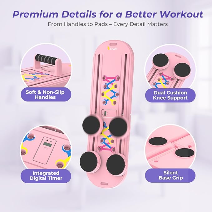 Pilates Reformer Board – 5-in-1 Foldable Pilates Machine for Home Workout, Portable Fitness Board with Resistance Bands, Full Body Training for Women