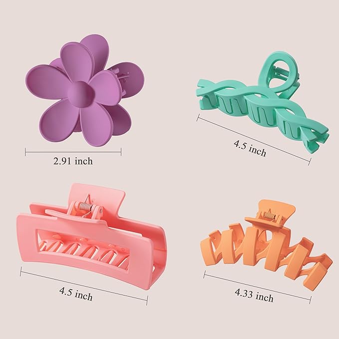 8PCS Hair Clips for Women, Flower Claw Clips for Thick Hair, Non-Slip Hair Accessories with Multi-Styles, Colorful Hair Claw Clips and Variety Pack, Ideal for Girls