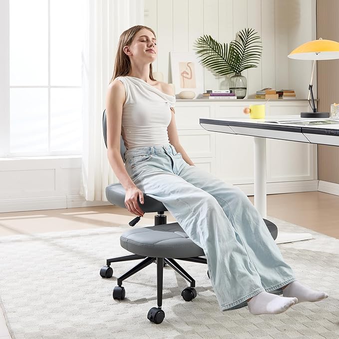 Ergonomic Cross Legged Office Chair, Criss Cross Chair for Meditation ADHD and Yoga, Home Office Desk Chair with Brake Wheels, Adjustable Height, Grey