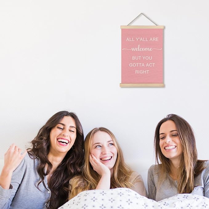 JINYO Pink Western Wall Decor, Preppy Western Cowgirl Wall Art Poster, Cowgirl Room Decor, All Y'all are Welcome But You Gotta Act Right Pink Posters for Girls Dorm Apartment, 12x16 Inches