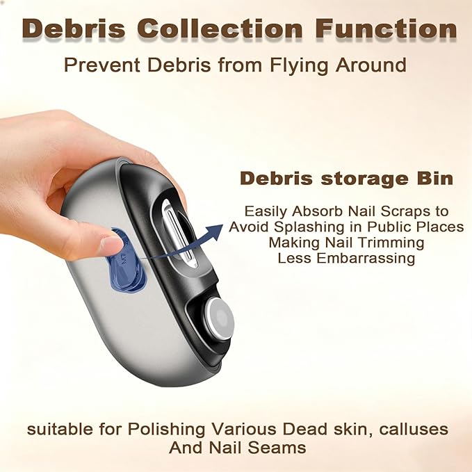 2026 Upgraded 3-in-1 Portable Electric Nail Clipper & Polisher with LED Light, USB Rechargeable, Nail Scraps Storage, Safety Electric Toe Nail Clipper for Seniors, Kids, Adult, Caregivers (White Gray)