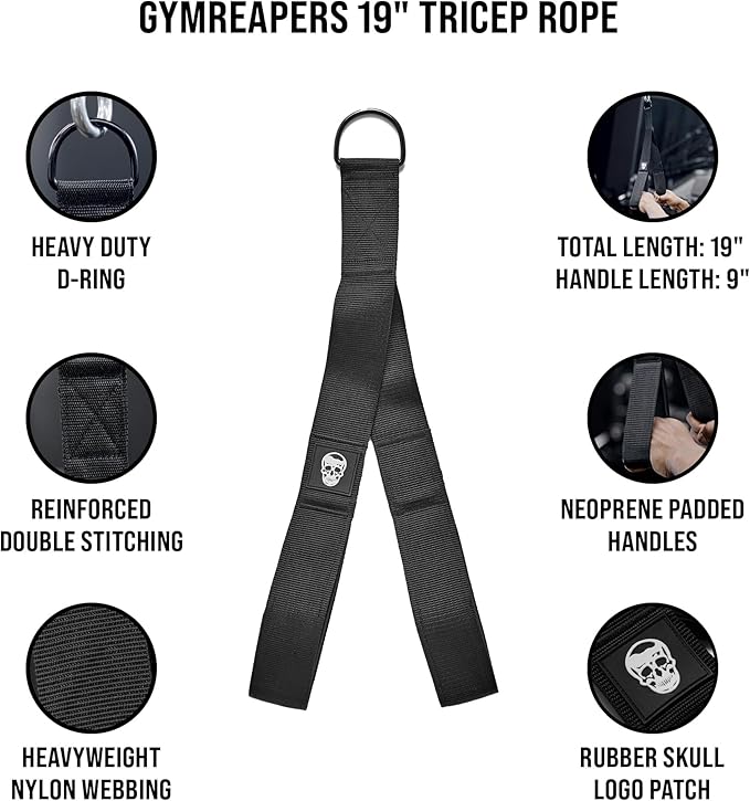 Gymreapers Tricep Rope Cable Attachment - Multi-Workout Tricep Pull Down Cable Attachment - Perfect Gym Cable attachments (3 Lengths Built in One)