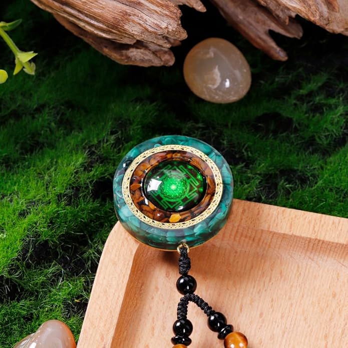 Day Day Up Orgonite Necklace - Sri Yantra Rotatable Pendant For Anti Stress Anxiety & Meditation - Malachite And Tiger Stone For Spiritual Healing & Positive Energy