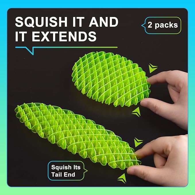 Fidget Worm Toy - Fidget Toys Adults | Sensory Toys for Kids with Autism & ADHD | Fidgets for Kids & Teens | Calming Tools for Stress | 2-Pack Quiet Fidget Toys for Desk & Classroom (Green+Blue,Small)