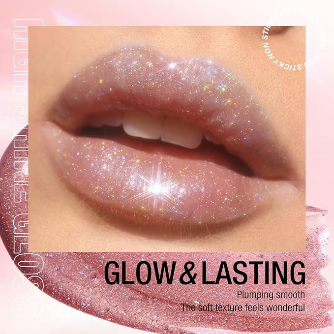 LANGMANNI 4 Colors Diamond Glitter Lip Gloss Set,Long Lasting High Shine Shimmer Liquid Lipstick Set,Hydrating,Moisturizing Lip Gloss Kit Gift Makeup For Girls(#04+06+09+10)