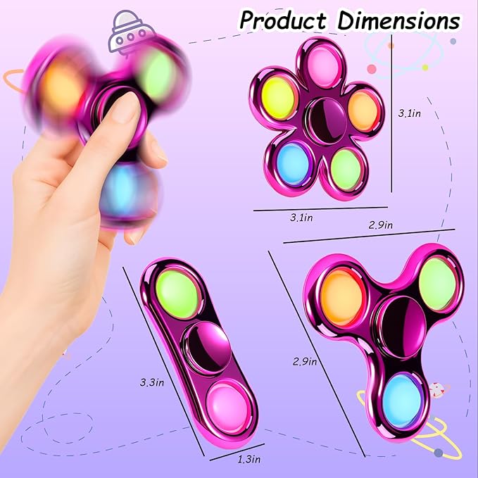 FIGROL 3 Pack Pop Fidget Spinner, Push Pop Bubble Fidget Spinner, Simple Sensory Metal-Looking Plastic Hand Spinner - Stress Reduction and Anxiety Relief for Children