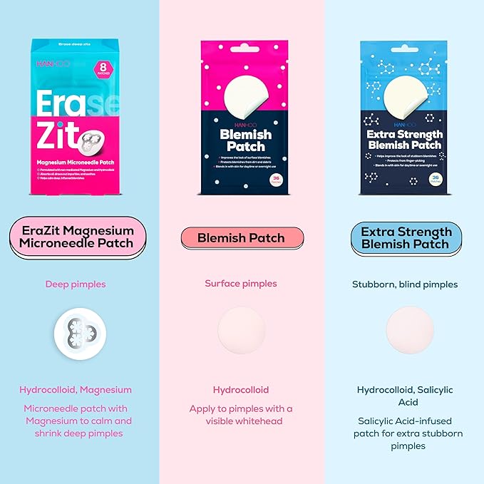 Hanhoo EraseZit Magnesium Microneedle Patch, 8 Microneedle Patches, Hydrocolloid Pimple Patches, For Deep Pimples, Calms Angry Zits, Acne Spot Patches, Microdot Pimple Patches, Korean Skincare