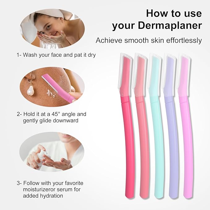Dermaplane Razor for Women Face, Precision Face Razors for Women, Dermaplaning Tool, Eyebrow Razor, Skin-friendly Microblades with Protective Cap, 10 Count (Lavender)